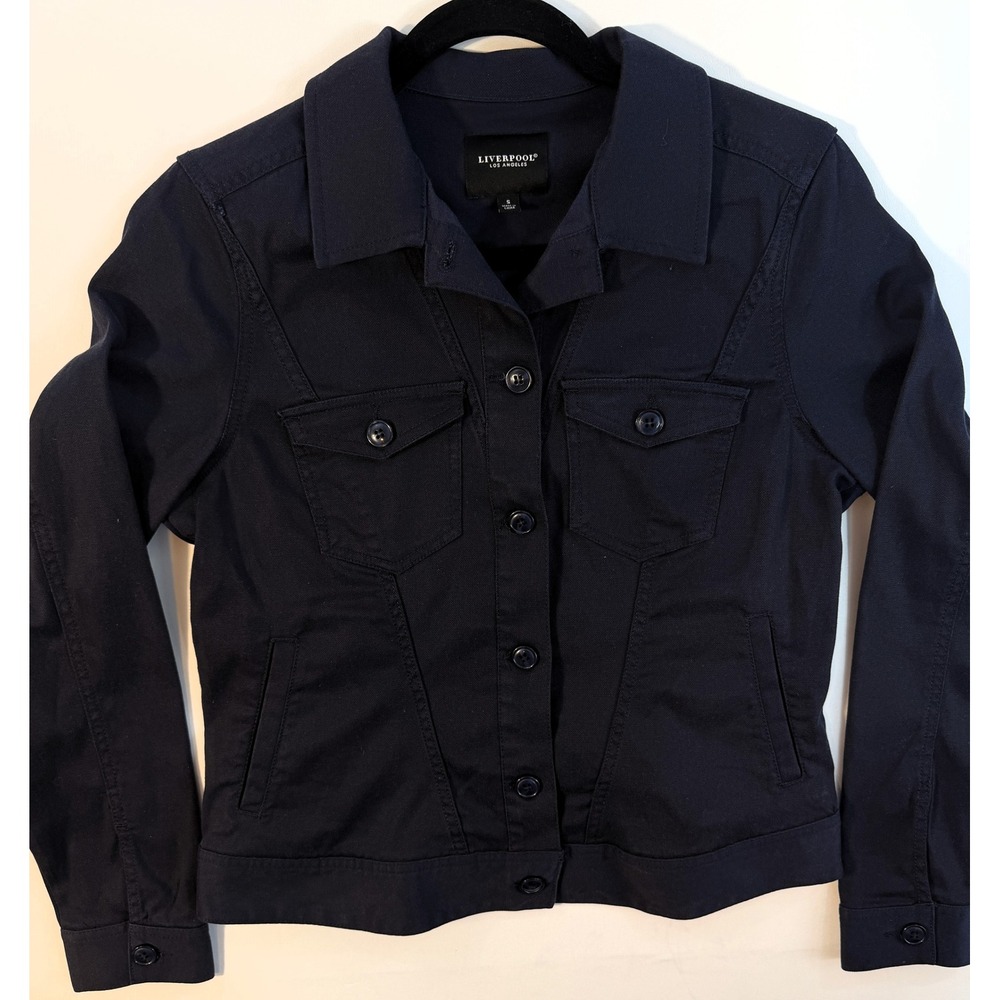 Liverpool Los Angeles Women's Trucker Jacket Size S Catamaran Navy Button Up